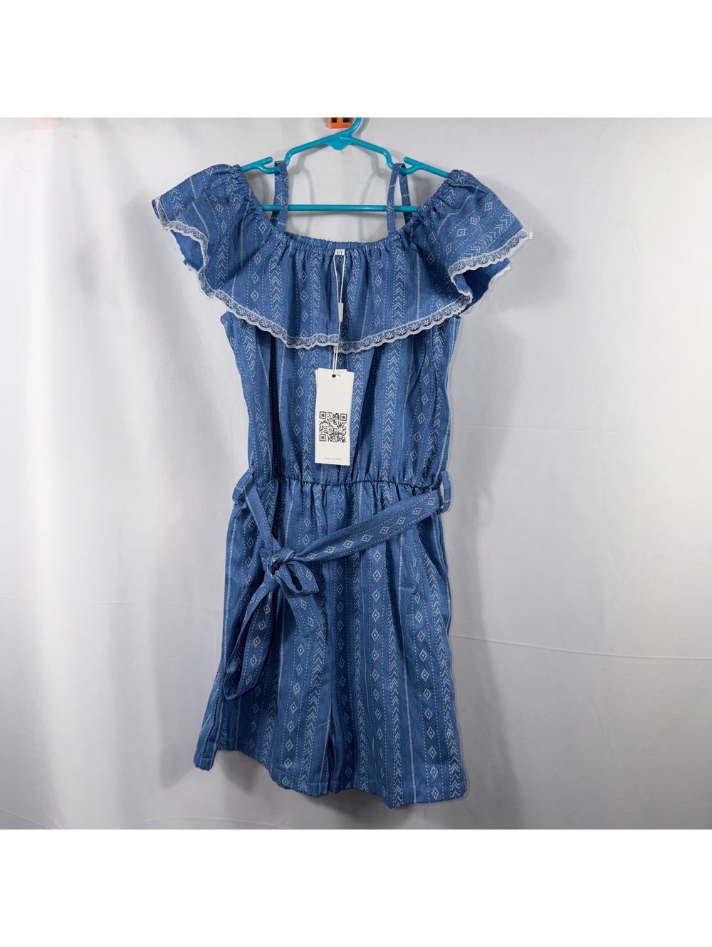 Maacie Girls Blue Boho Ruffle Romper Size 6Y NWT